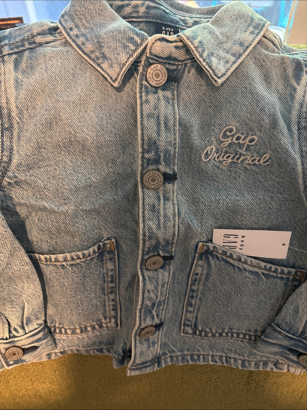 GAP Light Blue Denim Jean Jacket with Embroidered 'Gap Original'